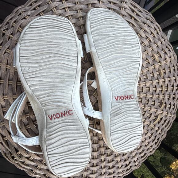 Vionic Sandals Shoes Womens Size 11 Mikah White Leather Strap Pearl Stud Comfort - Picture 14 of 16